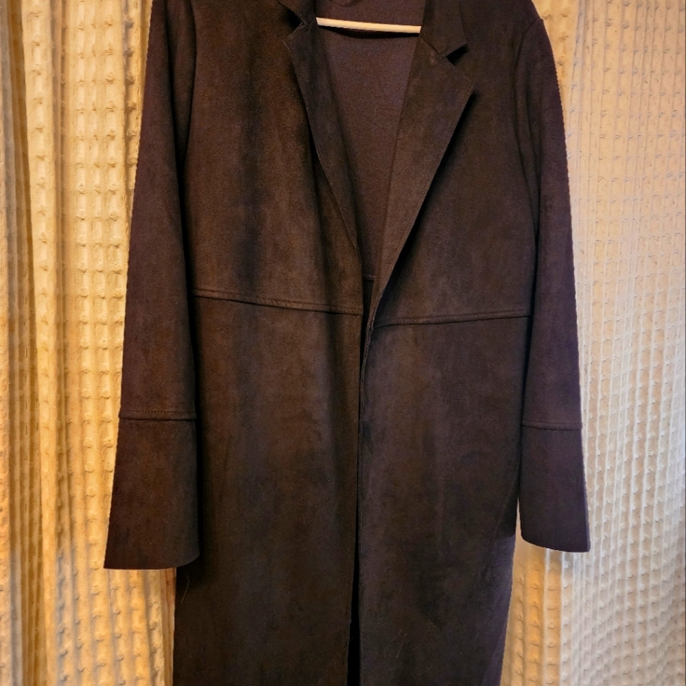 Premise faux suede open trench coat jacket Duster Women's Medium black